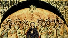 Η επιφοίτηση του Αγίου Πνεύματος στους Αποστόλους - μια από τις αρχαιότερες απεικονίσεις, από το Ευαγγέλιο του Ραβουλά (Rabbula Gospel), 6 αι.